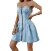 imagechouyatou Womens Summer Spaghetti Strap Mini Denim Dress Sleeveless Party Club Dress Jean SundressLight Blue