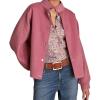 imagechouyatou Womens Winter Casual Wool Blend Crop Trench Coat Stand Collar Button Down Loose Short JacketPink