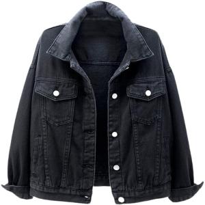 imagechouyatou Womens Casual Light Button Up Candy Color Short Denim Trucker JacketBlack