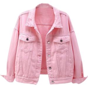 imagechouyatou Womens Casual Light Button Up Candy Color Short Denim Trucker JacketPink