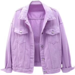 imagechouyatou Womens Casual Light Button Up Candy Color Short Denim Trucker JacketPurple