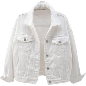 imagechouyatou Womens Casual Light Button Up Candy Color Short Denim Trucker JacketWhite