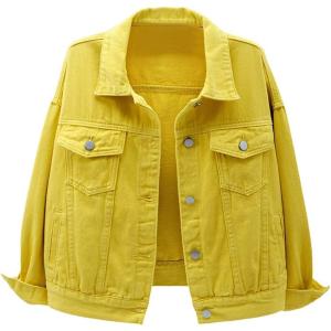 imagechouyatou Womens Casual Light Button Up Candy Color Short Denim Trucker JacketYellow