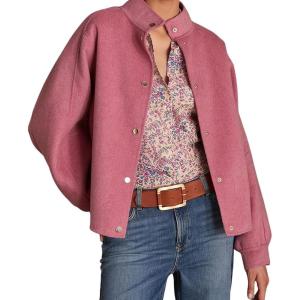 imagechouyatou Womens Winter Casual Wool Blend Crop Trench Coat Stand Collar Button Down Loose Short JacketPink