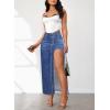 imageWomens Casual High Waist Split Thigh Jean Skirt A Line Long Maxi Slim Denim SkirtDark Blue