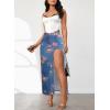 imageWomens Casual High Waist Split Thigh Jean Skirt A Line Long Maxi Slim Denim SkirtFloral Dark Blue
