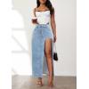 imageWomens Casual High Waist Split Thigh Jean Skirt A Line Long Maxi Slim Denim SkirtLight Blue