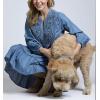 imagechouyatou Women Casual Notch Neck Tiered Babydoll Denim Dress Ruched ALine Long Sleeve Jean Tunic DressBlue