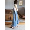 imagechouyatou Womens Adjustable Strap Frayed Denim Overall Dress ALine Jean Jumper Pinafore Dress with SplitLight Blue