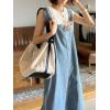 imagechouyatou Womens Adjustable Strap Frayed Denim Overall Dress ALine Jean Jumper Pinafore Dress with SplitLight Blue