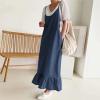 imagechouyatou Womens Baggy Spaghetti Strap Denim Overall Dress Ruffle Jumper Dress Maxi Sundress with Pocket