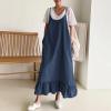 imagechouyatou Womens Baggy Spaghetti Strap Denim Overall Dress Ruffle Jumper Dress Maxi Sundress with Pocket