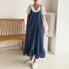 imagechouyatou Womens Baggy Spaghetti Strap Denim Overall Dress Ruffle Jumper Dress Maxi Sundress with Pocket