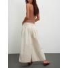 imagechouyatou Womens Boyfriend Baggy Jeans Flare Wide Leg Denim Pants Elastic Waist Button Pleated Capri Culotte JeansBeige White