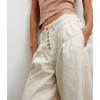 imagechouyatou Womens Boyfriend Baggy Jeans Flare Wide Leg Denim Pants Elastic Waist Button Pleated Capri Culotte JeansBeige White