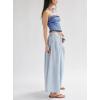 imagechouyatou Womens Boyfriend Baggy Jeans Flare Wide Leg Denim Pants Elastic Waist Button Pleated Capri Culotte JeansLight Blue