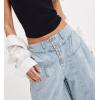 imagechouyatou Womens Boyfriend Baggy Jeans Flare Wide Leg Denim Pants Elastic Waist Button Pleated Capri Culotte JeansLight Blue
