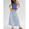 imagechouyatou Womens Boyfriend Baggy Jeans Flare Wide Leg Denim Pants Elastic Waist Button Pleated Capri Culotte JeansLight Blue