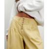 imagechouyatou Womens Boyfriend Baggy Jeans Flare Wide Leg Denim Pants Elastic Waist Button Pleated Capri Culotte JeansYellow
