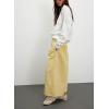 imagechouyatou Womens Boyfriend Baggy Jeans Flare Wide Leg Denim Pants Elastic Waist Button Pleated Capri Culotte JeansYellow
