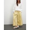 imagechouyatou Womens Boyfriend Baggy Jeans Flare Wide Leg Denim Pants Elastic Waist Button Pleated Capri Culotte JeansYellow
