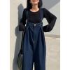 imagechouyatou Womens Casual Loose Adjustable Strap Denim Overall Baggy Wide Leg Jeans Jumpsuits Capri PantsDark Blue