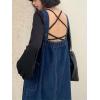 imagechouyatou Womens Casual Loose Adjustable Strap Denim Overall Baggy Wide Leg Jeans Jumpsuits Capri PantsDark Blue