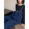 imagechouyatou Womens Casual Loose Adjustable Strap Denim Overall Baggy Wide Leg Jeans Jumpsuits Capri PantsDark Blue