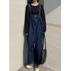 imagechouyatou Womens Casual Loose Adjustable Strap Denim Overall Baggy Wide Leg Jeans Jumpsuits Capri PantsDark Blue