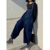 imagechouyatou Womens Casual Loose Adjustable Strap Denim Overall Baggy Wide Leg Jeans Jumpsuits Capri PantsDark Blue