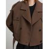 imagechouyatou Womens Cropped Wool Coat Double Breasted Business Casual Short Winter Trench CoatDark Brown