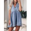 imagechouyatou Womens Cute Denim Babydoll Tunic Dress Vintage Notched Lapel Sleeveless Tank Mini DressLight Blue