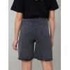 imagechouyatou Womens Distressed Jean Shorts Frayed Ripped Y2K Raw Hem Five Points Bermuda Denim ShortsBlack Grey