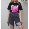 imagechouyatou Womens Distressed Jean Shorts Frayed Ripped Y2K Raw Hem Five Points Bermuda Denim ShortsBlack Grey