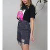 imagechouyatou Womens Distressed Jean Shorts Frayed Ripped Y2K Raw Hem Five Points Bermuda Denim ShortsBlack Grey