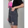 imagechouyatou Womens Distressed Jean Shorts Frayed Ripped Y2K Raw Hem Five Points Bermuda Denim ShortsBlack Grey