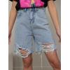 imagechouyatou Womens Distressed Jean Shorts Frayed Ripped Y2K Raw Hem Five Points Bermuda Denim ShortsBlue