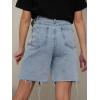 imagechouyatou Womens Distressed Jean Shorts Frayed Ripped Y2K Raw Hem Five Points Bermuda Denim ShortsBlue