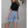 imagechouyatou Womens Distressed Jean Shorts Frayed Ripped Y2K Raw Hem Five Points Bermuda Denim ShortsBlue