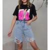 imagechouyatou Womens Distressed Jean Shorts Frayed Ripped Y2K Raw Hem Five Points Bermuda Denim ShortsBlue