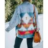 imagechouyatou Womens Ethnic Aztec Geometric Pattern Frayed Denim Jean Jacket ShacketsBlue