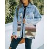 imagechouyatou Womens Ethnic Aztec Geometric Pattern Frayed Denim Jean Jacket ShacketsBrown