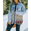 imagechouyatou Womens Ethnic Aztec Geometric Pattern Frayed Denim Jean Jacket ShacketsGreen