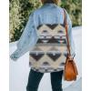 imagechouyatou Womens Ethnic Aztec Geometric Pattern Frayed Denim Jean Jacket ShacketsGrey