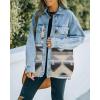 imagechouyatou Womens Ethnic Aztec Geometric Pattern Frayed Denim Jean Jacket ShacketsGrey