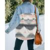 imagechouyatou Womens Ethnic Aztec Geometric Pattern Frayed Denim Jean Jacket ShacketsPink