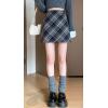 imagechouyatou Womens Fall Winter Mini Plaid Skirt High Waist Wool Blend Short ALine Bodycon Pencil SkirtDark Blue