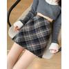 imagechouyatou Womens Fall Winter Mini Plaid Skirt High Waist Wool Blend Short ALine Bodycon Pencil SkirtDark Blue