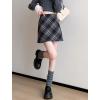imagechouyatou Womens Fall Winter Mini Plaid Skirt High Waist Wool Blend Short ALine Bodycon Pencil SkirtDark Blue