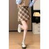 imagechouyatou Womens Fall Winter Mini Plaid Skirt High Waist Wool Blend Short ALine Bodycon Pencil SkirtKhaki